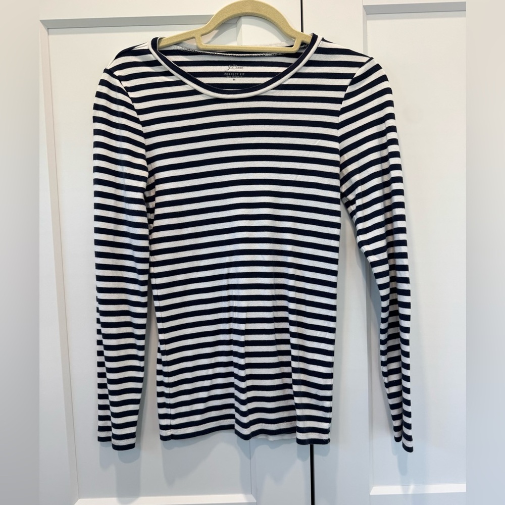 J.Crew Navy & White Striped Long Sleeve Tee — Women’s Casual Top